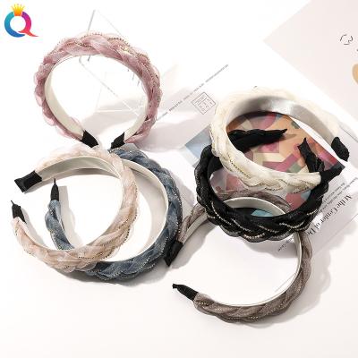 China New Fashion Decoration QIYUE Mesh Yarn Metal Chain Headband For Women for sale