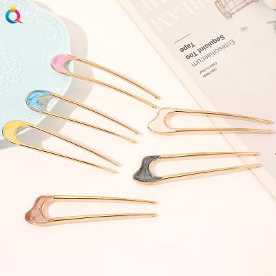 China Simple Fashion Qiyue Korea Alloy U-shape Simple Hair Terminal 2021 New Fashion Decoration Portable Hair Accessories For Thin Hair for sale