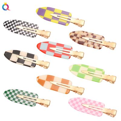 China Cute Decoration For Hair QIYUE Korea Simple Acetate Checkerboard Pattern Hair Clip For Women Soft BB Clip For Girl Decoration for sale