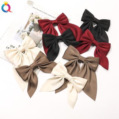 China QIYUE Korea Fashion Decoration Colorful Butterfly Bow Satin Ribbon With Duck Clips Hair Accessories Simple Sweet Temperament Hair For Decoration for sale