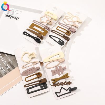 China Hair Decoration QIYUE Korea Style Fashion Sweet Hair Clip Set Milk Tea Colors BB Clip Student Popular Hair Decoration for sale