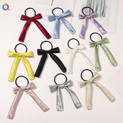 China QIYUE Hot Sale Environmentally Friendly Women's Elegant Elastic Hair Tie With Ribbon Bow Scarf Hair Bow Long For Girl for sale