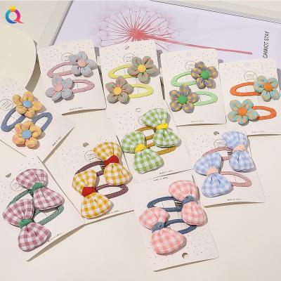 China Teenage Hair Decoration Gingham Plaid Style Fabric Flower Bowknot Hairpin Cute Girl Hair Decoration for sale