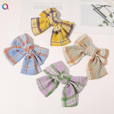 China QIYUE Sweet Custom Printed Bowknot Korean Sweet Girl Hair Strawberry Gingham Style Cute Hair Clip Hair Clip for sale