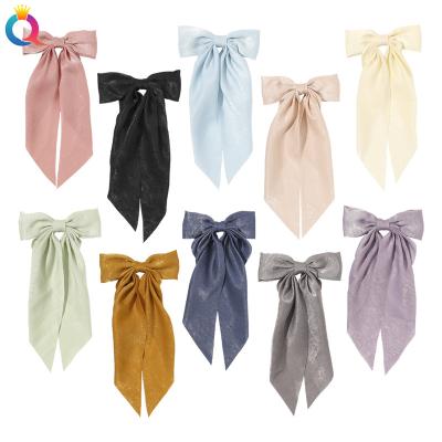 China QIYUE Korea Hair Decoration Fashion Long Elastic Velvet Ribbon With Hair Clip For Girls for sale