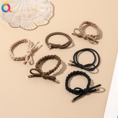 China Japan and Korean style QIYUE Korea simple solid colors elastic knot hair tie for girl elastic bow hand hot selling color knotted nylon bands various for sale