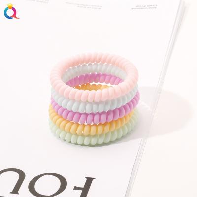 China QIYUE Korea Hair Ponytail Popular Solid Color Ponytail Telephone Wiring Hair Tie Scrunchies Shape Macaron Colors Elastic Hair Band for sale