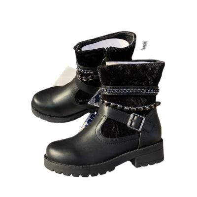 China Fashion Good Quality Fashion Boots Ladies Flat Chain Calf Mid Low Heel Boots Shoes for sale