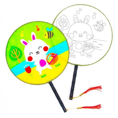 China Bamboo Handle + Thickened Silk Fan Custom Personalized Children's Hand Silk Fan DIY Toy Vintage Painting Blank Round for sale