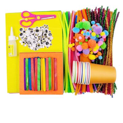 China Children's toys craft color hair ball colorful plush strips kids active diy costume eye kit materials handmade kindergarten education for sale