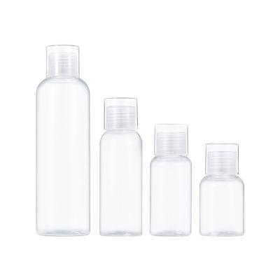 China Used In Stock 50ml-250ml Manufacturers Water Plastic Bottle Packing Material Shoulder Grip Double Inner Round Transparent Cosmetic Cap PET for sale