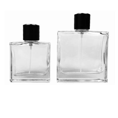 China Household Products Spray Glass Portable Flat Square Transparent Perfume Bottle for sale