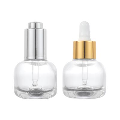 China Used for packing cosmetics such as liquid/essence maker customized clear glass plastic dropper bottle packaging material 30ml press cosmetic dropper bottle for sale