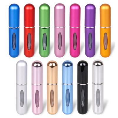 China 5ml Travel Size Eco-friendly Portable Bottom Filled Refillable Aluminum Metal Mini Perfume Atomizer Spray Bottle Empty Red Gold Glass for sale