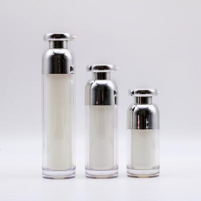 China Eco-friendly Luxury Custom Acrylic Double Wall Oil Serum Spray Cosmetic Silver Packaging Plastic Airless Bottle With Pump for sale