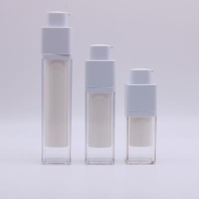 China New 15ml 30ml 50ml Square Beautiful Double Wall Twist Empty Plastic White Eco-friendly Quality Airless Pump Bottles for sale