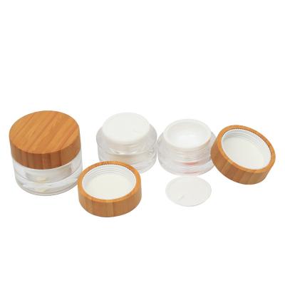 China 50g Wall Eco-Friendly Eco-Friendly Acrylic Bamboo Double Jar Custom Face Body Cosmetic Packaging Plastic Clear Cream Jars With Bamboo Lid for sale