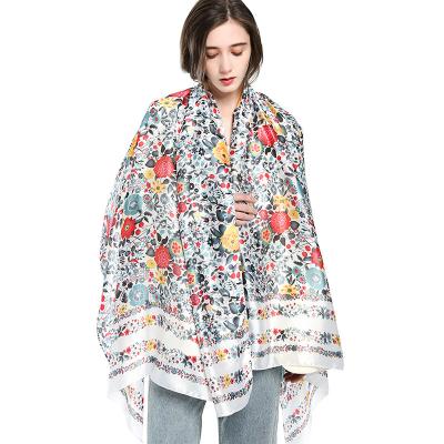 China Factory Wholesale Women's Long Scarf Silk Flowers Printing Satin Scarves 2022 Spring Summer Scarf for sale