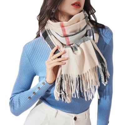 China New Fashion Style Women Winter British Luxury Scarves Checked Pashmina Tassel Shawl Cashmere Plaid Warm Acrylic Scarf for sale