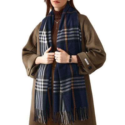 China New Designs Chunky Plaid Scarf Autumn Winter Warm Wool Cashmere Checked Oversized Shawls For Women for sale