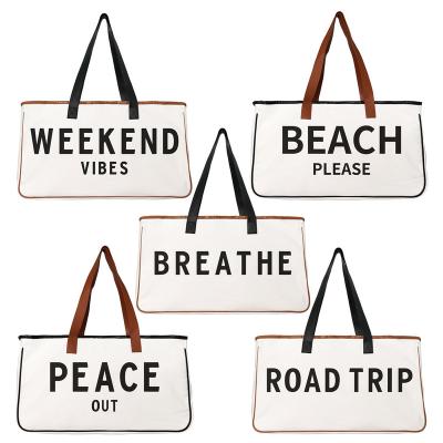 China Waterproof Beach Please Tote Canvas Tote Bag Large Capacity Canvas Travel Beach Bag for sale