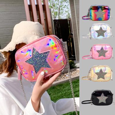 China New Fashion Water Proof Laser Sequins Small Square Star Bag One-Shoulder Reflective Colorful Casual Five-pointed Cross-body Chain Cross Bag for sale