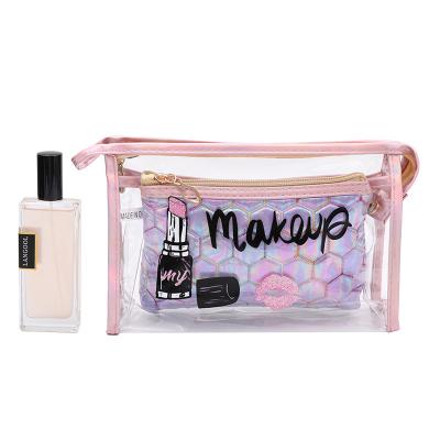 China 2022 New Fashion Soccer Pattern Storage Travel Bag PVC Two-piece Cosmetic Bag Transparent Cosmetic Bag for sale