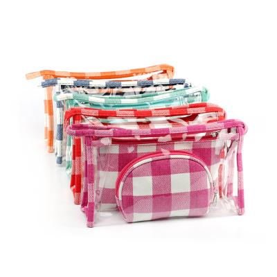 China OEM LOGO Cosmetic Bag Fashion Canvas Three-Piece Set PVC Cosmetic Bag Travel Storage Bag for sale