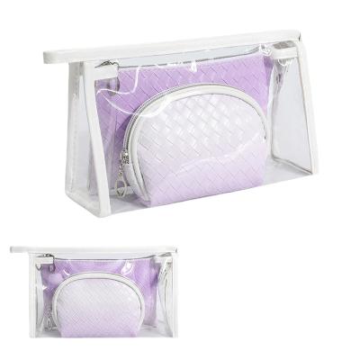 China 2022 New Fashion Cosmetic Bag Set Woven Pattern Bag PVC Three Piece Cosmetic Towel for sale