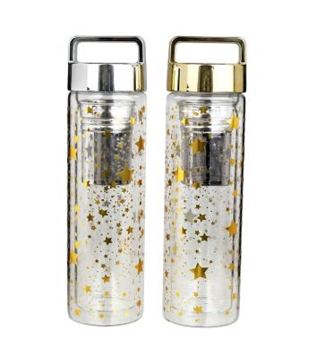 China Viable custom logo 400ml bpa free decal hot water tea infuser glass bottles tumbler wholesale With Sublimation Strainer for sale