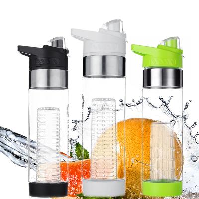 China 700ml BPA Free Tritan Infuser Viable Style Plastic Bottom Fruit Infused Water Bottle With Flip Top Lid for sale