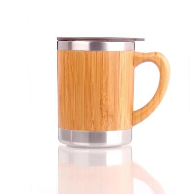 China 300ml Double Wall Sustainable Mug Thermo Wide Mouth Vacuum Insulated Stainless Steel Bamboo Water Cup for sale