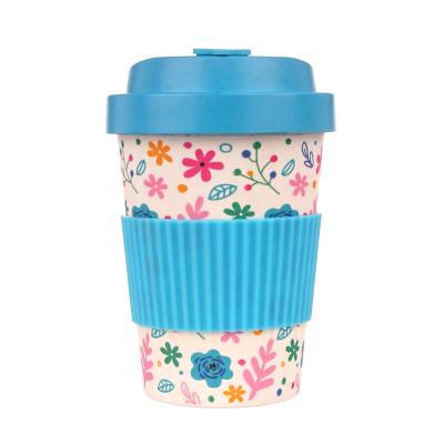 China Disposable Natural Screw Lid Travel To Go Cup 300ML Bamboo Fiber Coffee Mug With Silicone Sleeve for sale