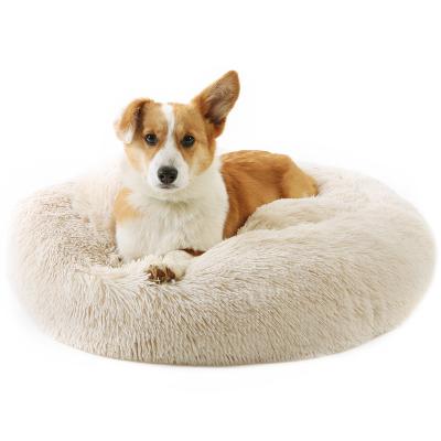 China Viable Hot Selling Luxury Lounge Cat Dog Beds Eco-Friendly Plush Donut Dog Bed Cushion Factory Price for sale