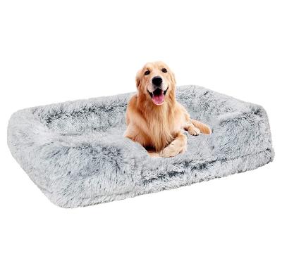 China Removable High Quality Colorful Faux Fur Dog Sofa Bed Luxury Soft Plush Orthopedic Memory Foam Blanket Memory Foam Dog Bed for sale