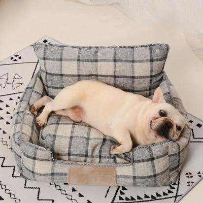 China Removable Cover Factory Direct Selling Lovely Plaid Dog Beds Pet Rest Sleeping Dog Bed With Laying Out Soothing Mat for sale