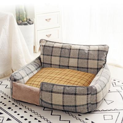 China Hot Sale Plaid Dog Beds Removable Cover 2022 New Design Pet Dog Rest Sleep Sofa Bed With Lay Out Cooling Bamboo Mat for sale