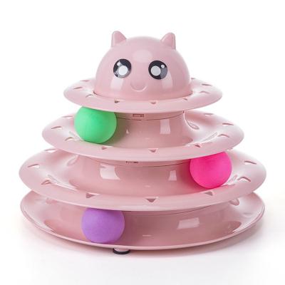 China Wholesale Custom New Design 3 Floor Stocked Pet Cat Disk Scratcher Toy Ball Interactive Plastic Toy for sale