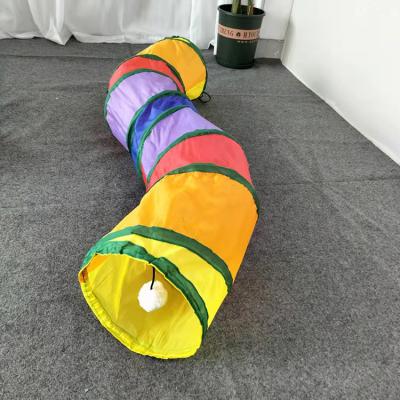 China 2022 New Viable Foldable Pet Cat Tunnel Tube Toy Ball Funny Rainbow Cat Play Bed Tunnel for sale