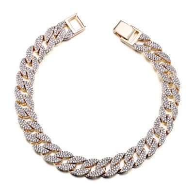 China CLASSIC Customize Hot Sale12 mm HipHop Jewelry Full Outlet Cuban Link Gold Chain Bracelet / Necklace Iced Out For Men for sale