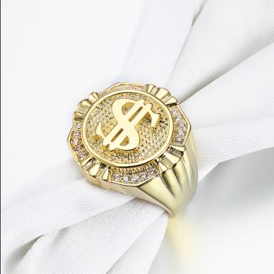 China 925 JASEN JEWELRY 925 CASH SILVER DOLLAR SYMBOL ICED CZ HIP HOP BLING FASHIONABLE RING FOR MAN for sale