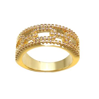 China Hiphop JASEN JEWELRY Gold Plated 925 Silver Micro Pave Chain Rings for sale