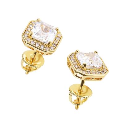 China JASEN FASHIONABLE JEWELRY Classic Design Zircon Rectangle 16k Gold Stud Earrings For Christmas for sale