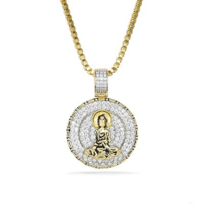 China Hiphop New Arrival Hip Hop Micro Pave CZ Buddha Necklace Iced Out 14K Gold Buddah Pendant for sale