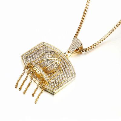 China Custom Fashion JASEN JEWELRY Gold Jewelry Pendant Designs Men Gold Diamond CZ Basketball Pendant for sale