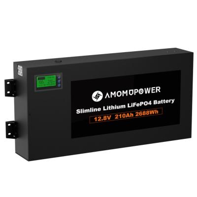 China BOATS Amomdpower 12V 200Ah Rechargeable Slim Outdoor Travel Lifepo4 Lithium Battery Built-in Bluetooth BMS 2500Wh for sale