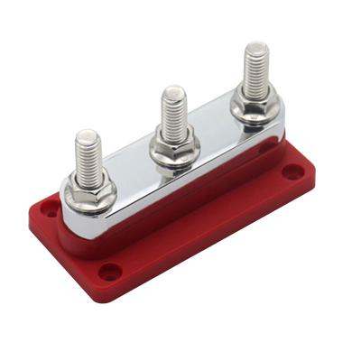 China Amomd Red Stud 600A Amp Three Way High Current Heavy Duty Copper Bus Bar M10 for sale