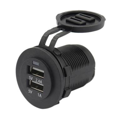 China Amomd 12/24V Car Power Outlet Double Left USB Waterproof Socket Quick Charge 1+2.4A for sale