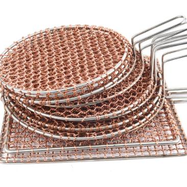 China Easily Cleaned BBQ Grill Copper Making With Handle Round Wire Mesh Steaming Cooling Baking Net BBQ Grill For Korean BBQ for sale