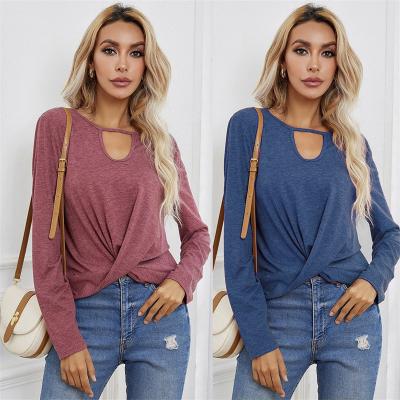 China 2021 Anti-pilling Tops Women's Fashionable Solid Color Long Sleeve Loungewear Tops Women for sale